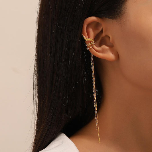 ins simple elf ear clip without ear hole fashion temperament niche design long chain tassel ear bone clip