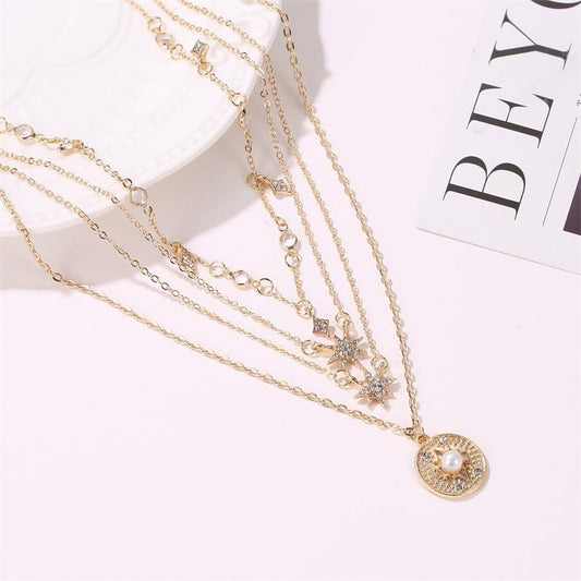 Jewelry fashion long multi-layer star necklace creative 4-layer hexagram pendant sweater chain