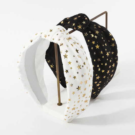 F4693 Jewelry Velvet Retro Knotted Sweet Hair Ornament Solid Color Five-pointed Star Temperament Wide-Brim Headband