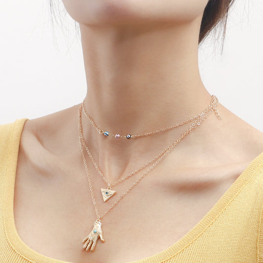 Accessories retro multi-layer devil's eye hand model necklace female jewelry niche high-end necklace light luxury
