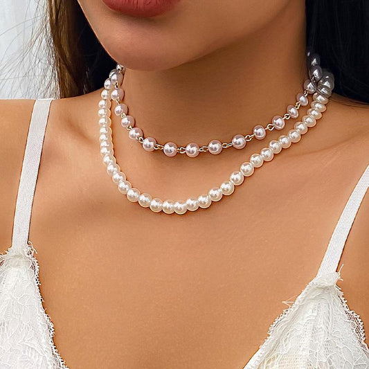 Jewelry Retro Versatile Imitation Pearl Stacked Clavicle Chain Stacked Temperament Double Layer Necklace