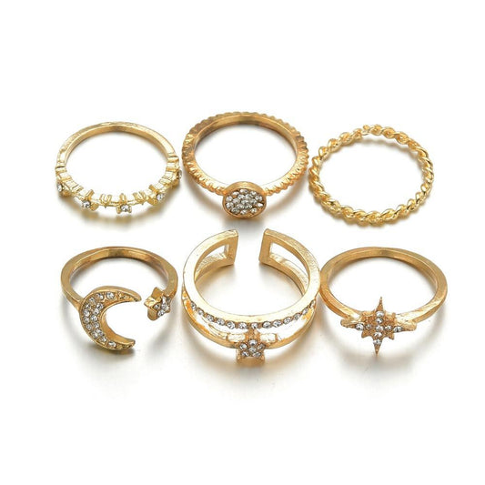 Accessories Bohemian Vintage Hexagram Knuckle Ring Set of 6 Rings Women Jewelry