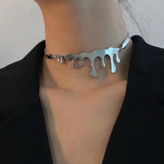 Minority Design Melted Ice Cream Titanium Steel Trendy Spice Girl Necklace Hip Hop Men and Women Trendy Versatile Lava Clavicle Chain