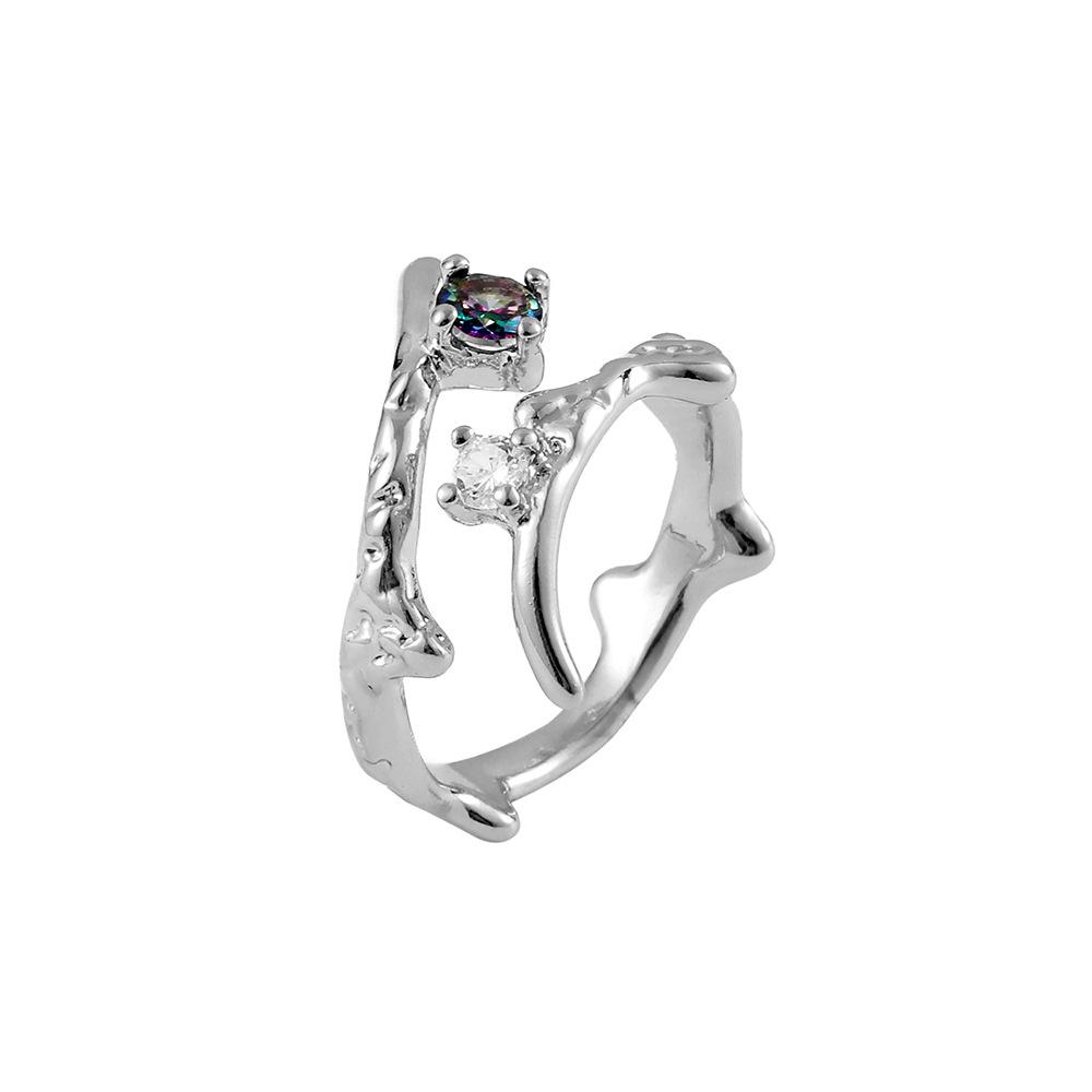 Ins simple light luxury design irregular ladies ring thorns zircon opening copper micro-inlaid zircon ring