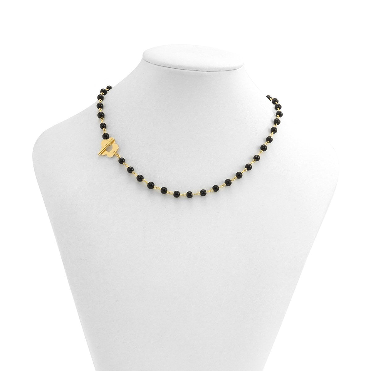 Jewelry Geometric Flower OT Buckle Metal Necklace Simple Black Beaded Clavicle Necklace Female