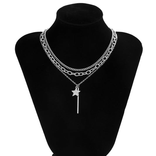 Jewelry Versatile Micro-set Diamond Pentagram Pendant Necklace Simple Metal Thin Chain Necklace Women