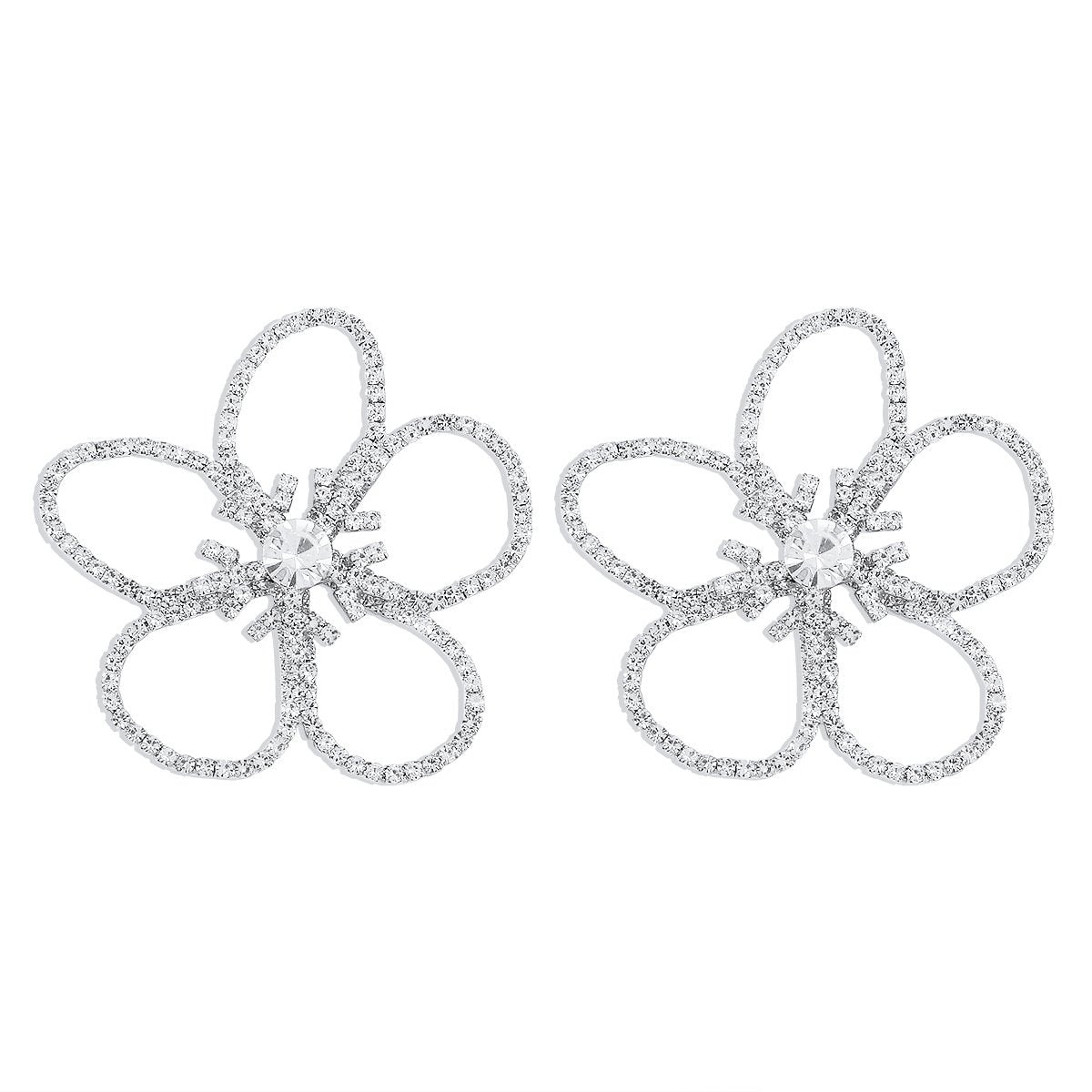E1126 Flower full diamond temperament hollow earrings niche elegant retro celebrity personality earrings