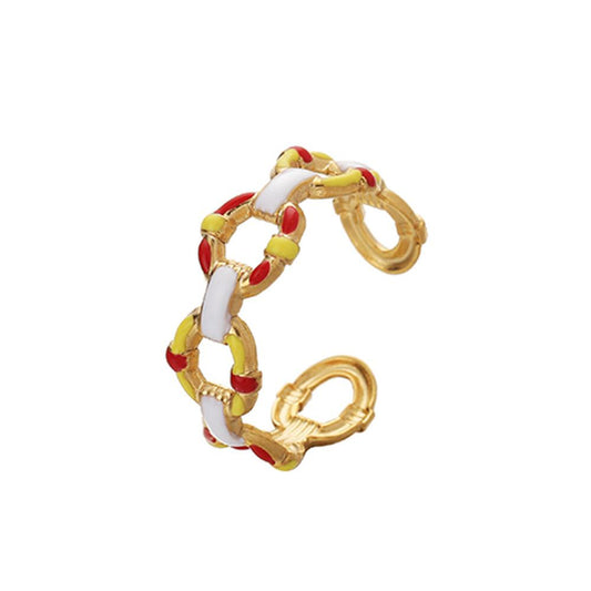 Fashion Stainless Steel Opening Adjustable Drop Oil Color O Chain Ring For Women
