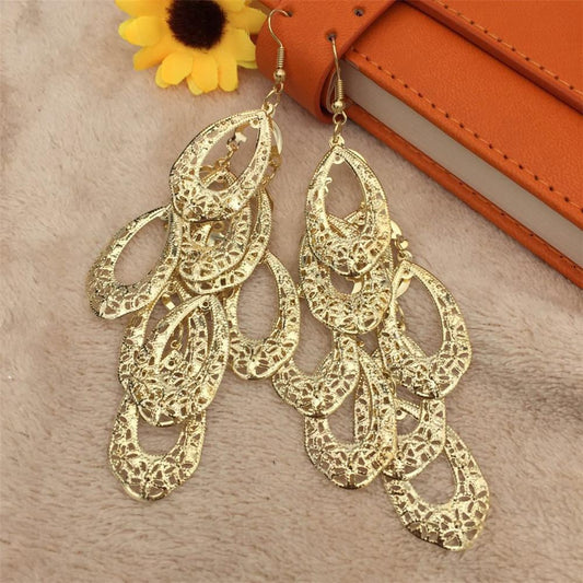 Indian Baroque Bird's Nest Shaped Metal Hollow String Long Earrings Ladies Earrings Night Exaggerated Evening Jewelry