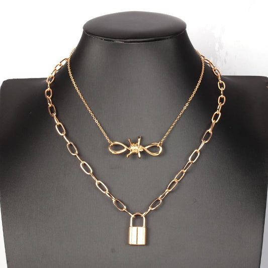 Jewelry creative pop all-match punk metal prickly padlock necklace collarbone chain