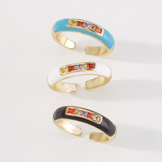 ZR52 Personality simple jewelry geometric fashion dripping oil open ring micro-inlaid zircon creative ring