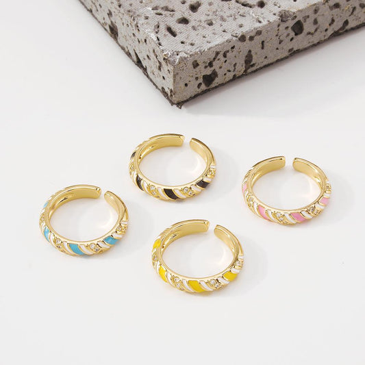 ZR28 fashion niche ring geometric drop oil indifferent ring simple creative zircon jewelry female