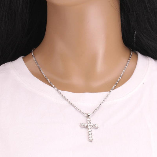 Stainless Steel Accessories Men's Jewelry Cross Diamond Hip-Hop Trend Street Titanium Steel Pendant Necklace