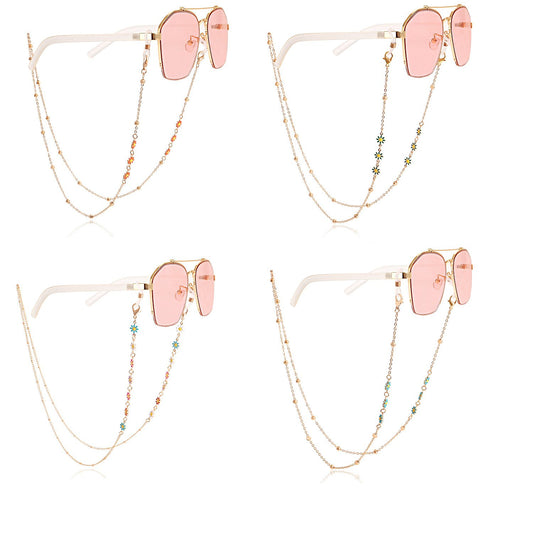 Jewelry trendy color dripping oil flower glasses chain accessories mask hanging chain female