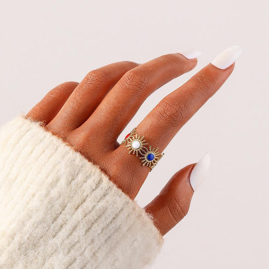 Fashion Simple Exaggerated Ladies Stainless Steel Creative Opening Adjustable Color Sun Drip Oil Ring