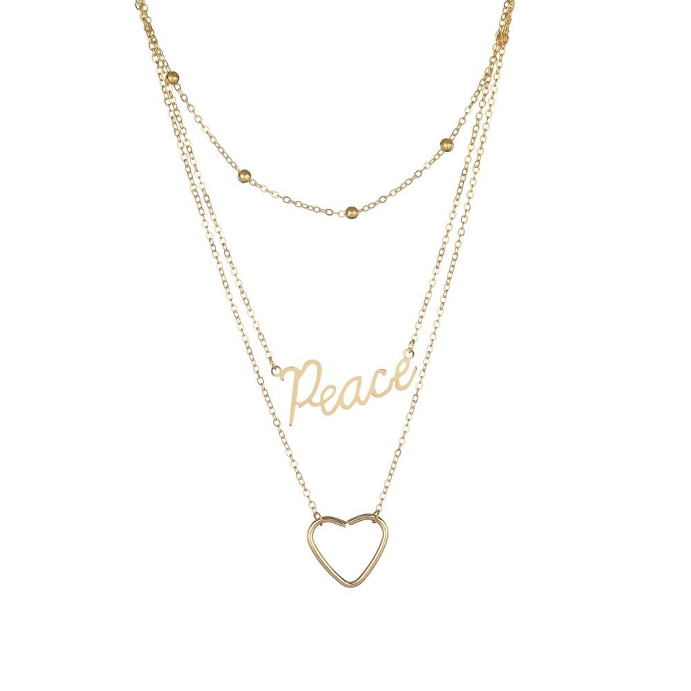 Fashionable English letter Peace peach heart pendant necklace multi-layer chain collarbone necklace accessories
