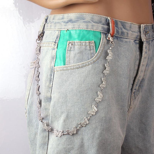 Jewelry punk retro light luxury small many diamond-encrusted butterfly trendy trouser chains