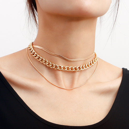 Jewelry street hip-hop trendy color stitching simple necklace female exaggerated multi-layer geometric chain necklace