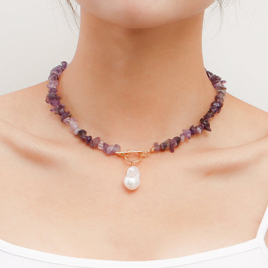 Jewelry Large Shaped Pearl OT Buckle Necklace Femininity Simple Fashion Violet Turquoise Necklace
