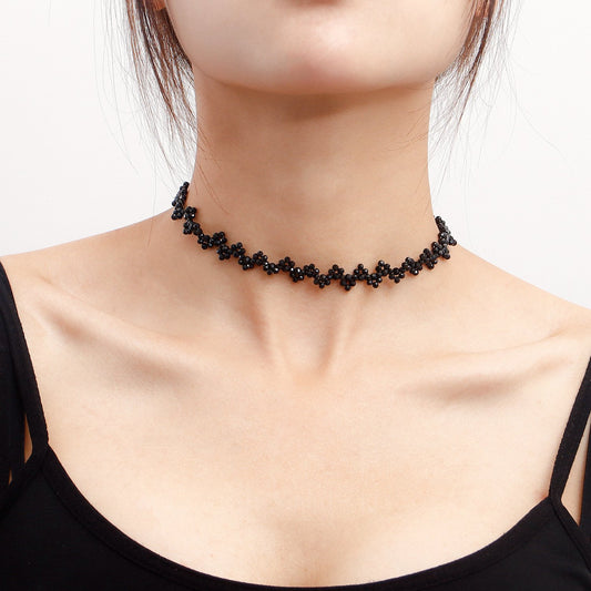 Explosive summer ins black crystal hand-woven necklace necklace female trend jewelry choker
