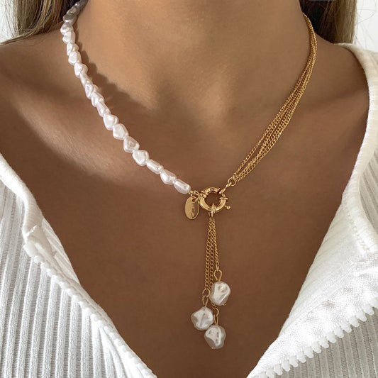 Jewelry baroque special-shaped pearl tassel necklace temperament simple geometric multi-layer chain necklace