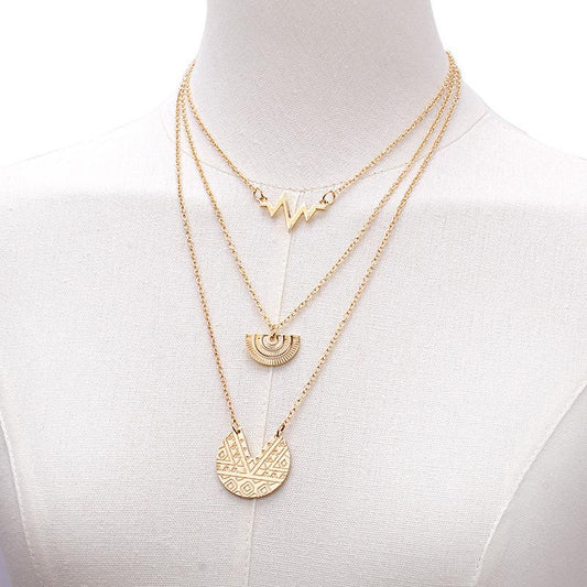Exclusively For Fashionable Layered Necklace Bohemian Carved Half Circle Heartbeat Necklace