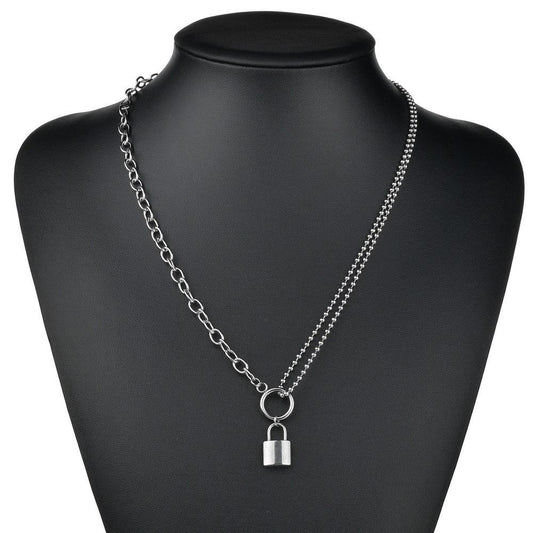 Accessories Stainless Steel Lock Asymmetrical Necklace Hipster Necklace Jewelry