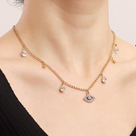 Jewelry punk simple micro-inlaid diamond devil's eye pendant necklace female ins temperament alloy necklace
