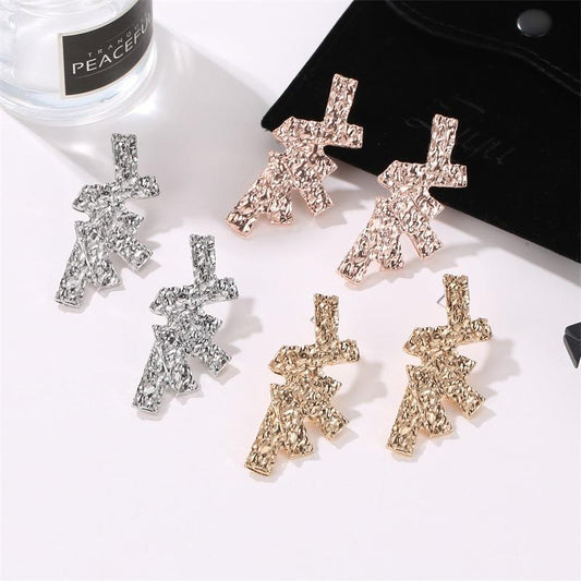 Earrings Frosted Irregular Geometric Stud Earrings Trendy Street Shooting Rectangular Stitching Ear Jewelry