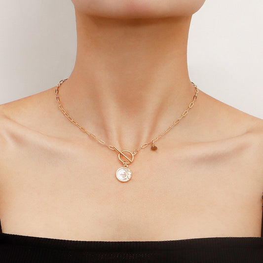 Jewelry trend alloy mini white mother-of-pearl sun pendant necklace female punk collarbone sweater chain