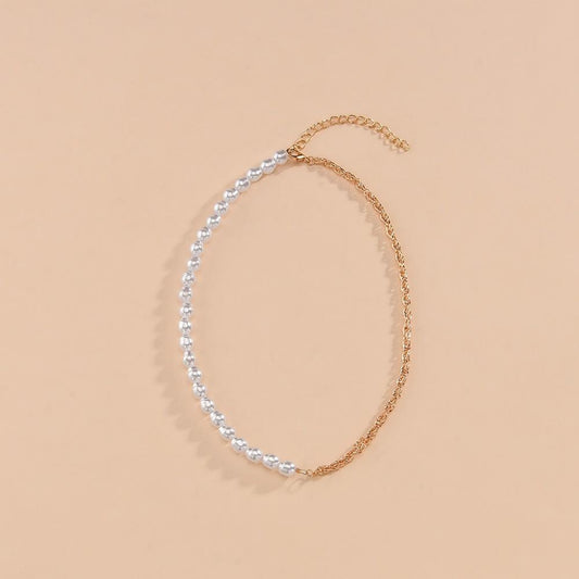 Fashion Asymmetric Twist Chain Clavicle Chain Necklace Shaped Imitation Pearl Necklace Accessories