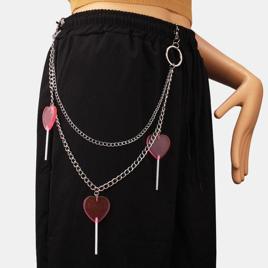 Hip Hop Acrylic Heart Lollipop Pendant Waist Chain Fashion Cool Metal Double Pants Chain