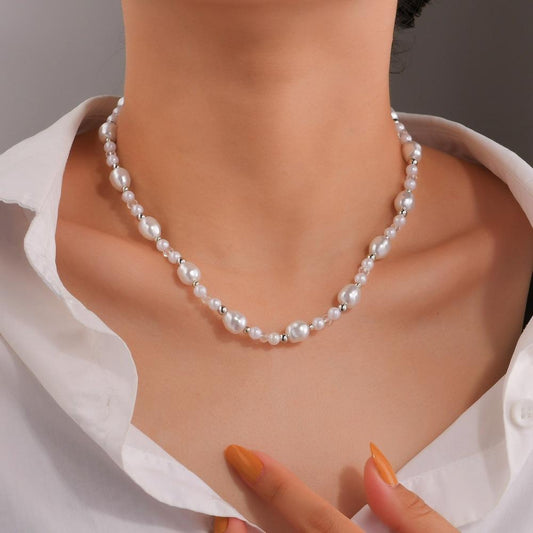 Fashion Imitation Pearl Necklace Simple Temperament Transparent Crystal Clavicle Chain Necklace Jewelry