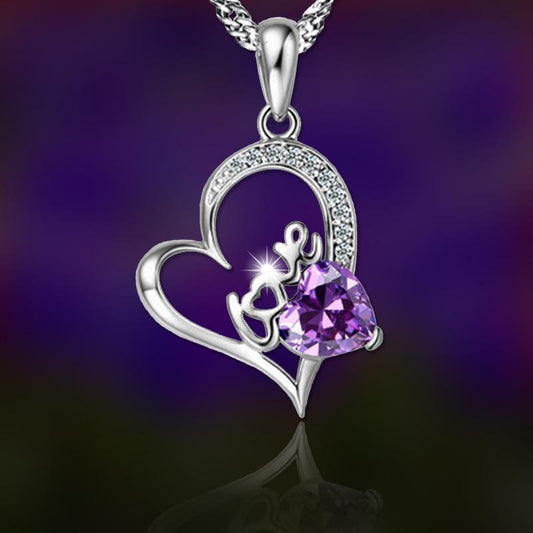 Temperament simple women's heart-shaped amethyst LOVE diamond pendant necklace fashion jewelry