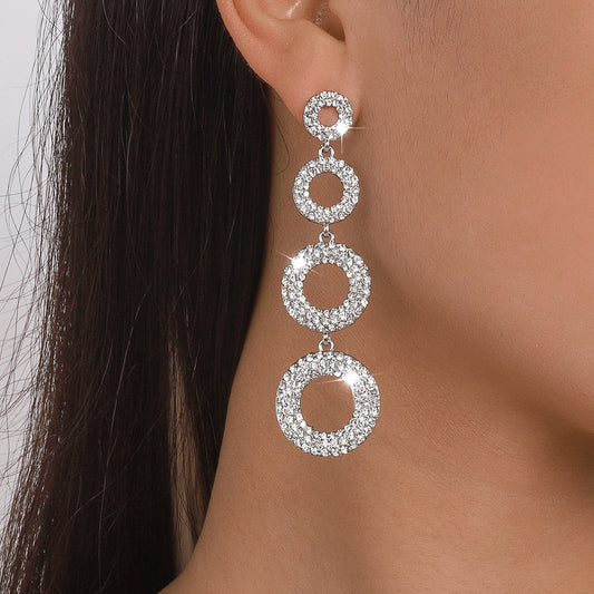 E1569 personality exaggerated light luxury earrings size circle geometric fashion long party dinner earrings
