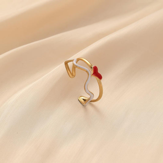 Classic Simple Fashion Ladies Creative Stainless Steel Open Heart Wave Adjustable Ring