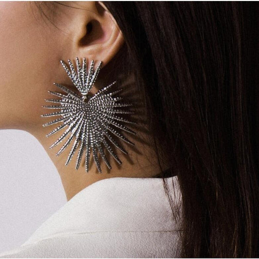 Jewelry personality simple fan-shaped exaggerated tassel geometric earrings retro temperament heart-shaped earrings for women