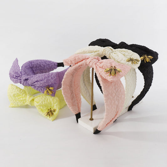 F4462 Elegant geometric headband fabric art exaggerated bow little bee sweet solid color headband hairpin female