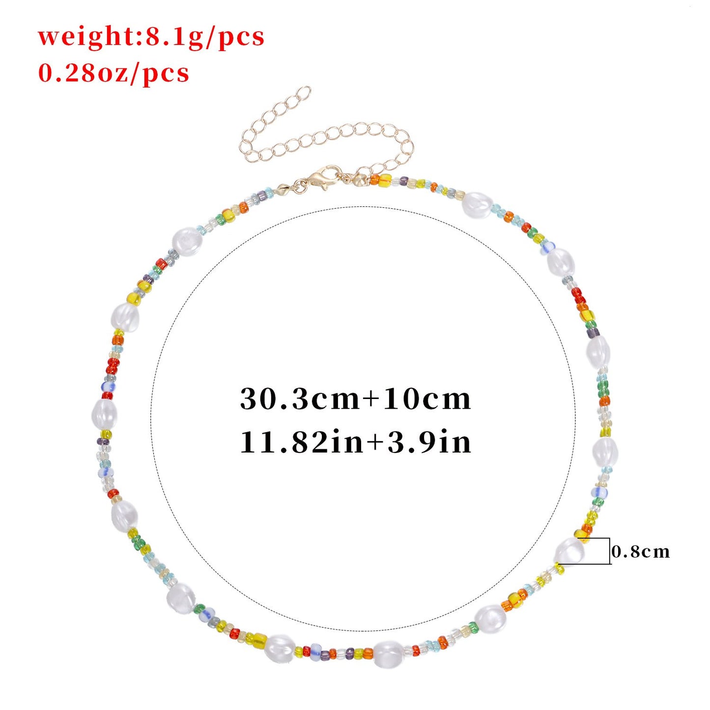 Jewelry Color Transparent White and Blue Rice Bead Necklace Female Fashion Popular Personality Pearl Necklace