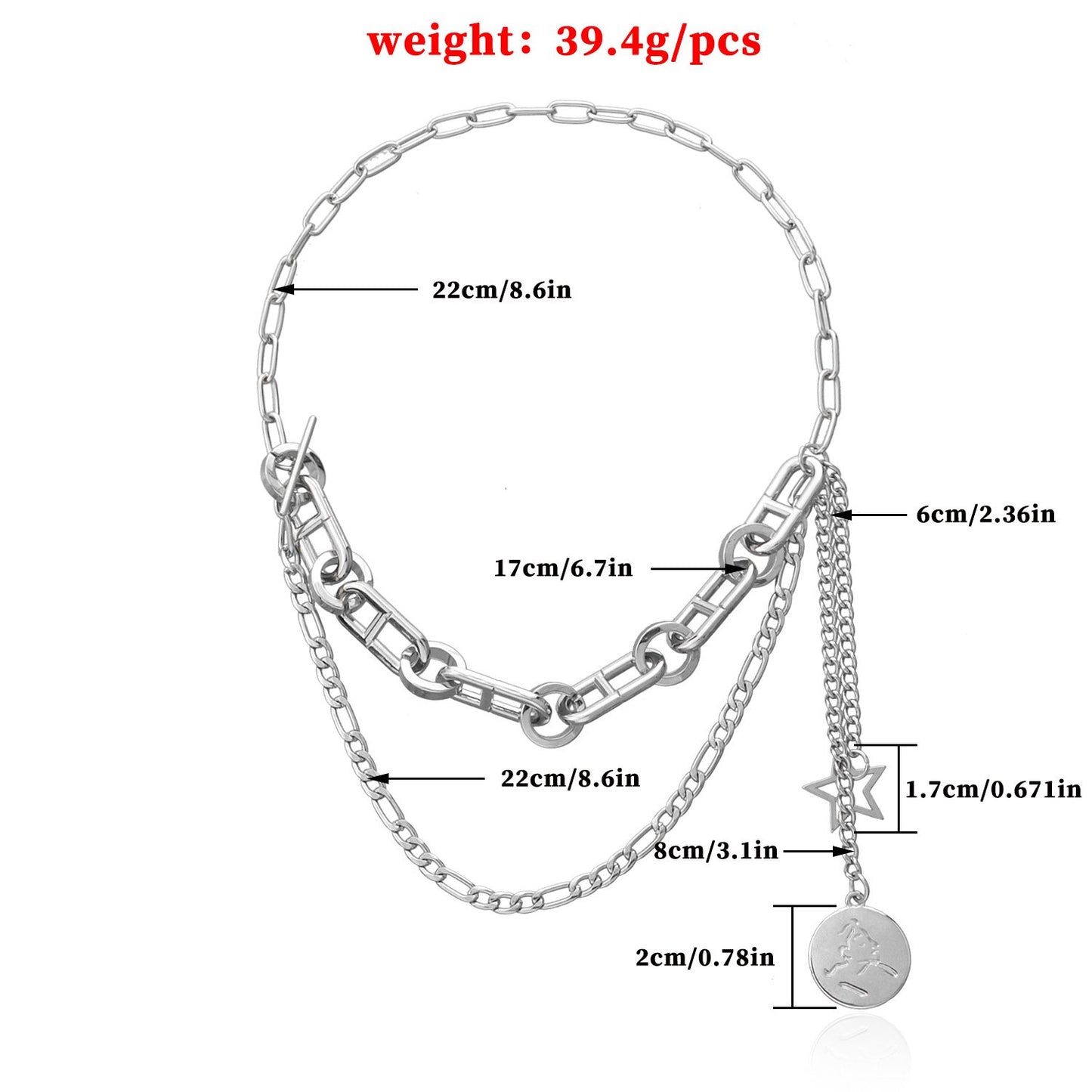 Jewelry fashion trend hip-hop ins multi-layered wearing round card pendant personalized splicing necklace