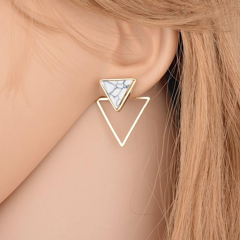 Fashion Simple Geometric Stud Earrings Women Marble Pattern Turquoise Earrings Earrings