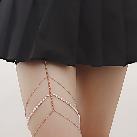 Jewelry Casual Beach Geometric Metal Fashion Leg Ring Sexy Elastic Rope Imitation Pearl Leg Chain