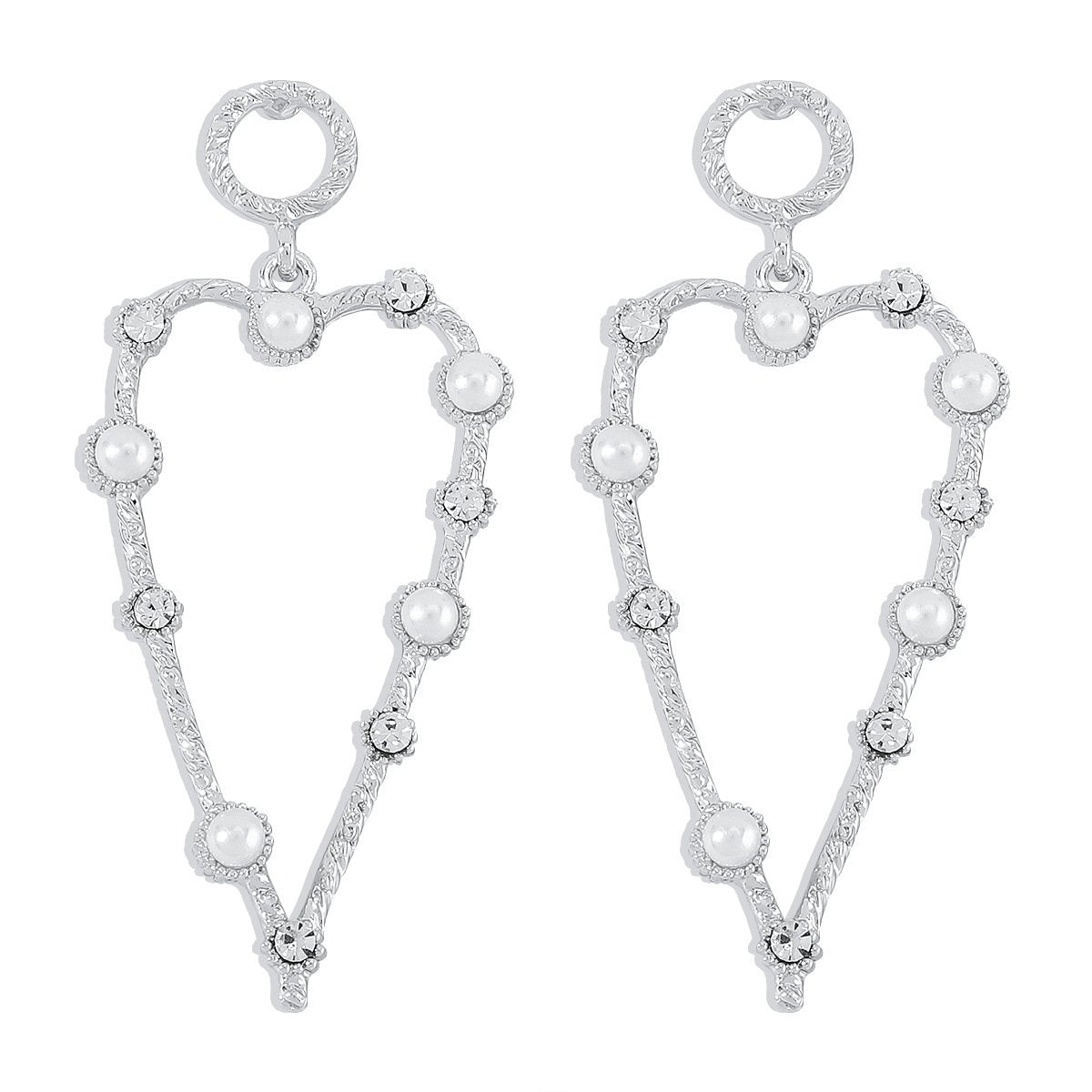 E155 Jewelry Hollow Geometric Love Exaggerated Earrings Imitation Pearl Rhinestone Temperament Earrings Women