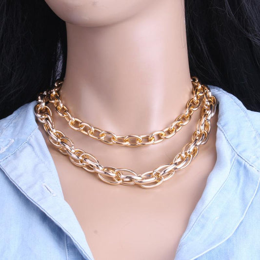 Exaggerated geometric fashion double-layer set chain female net red ins hip-hop design necklace
