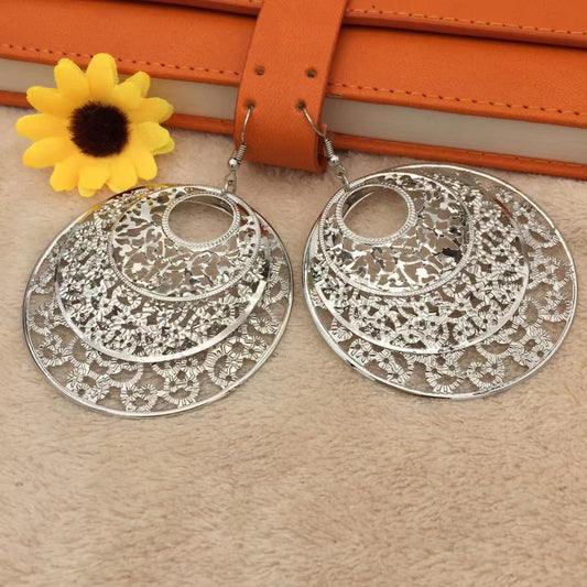 Palace hollow multi-level round wreath earrings Indian ladies earrings