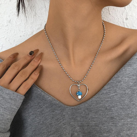N966 Simple Geometric Fashion Necklace Love Resin Small Mushroom Pendant Necklace Age Reducing Sweet Necklace