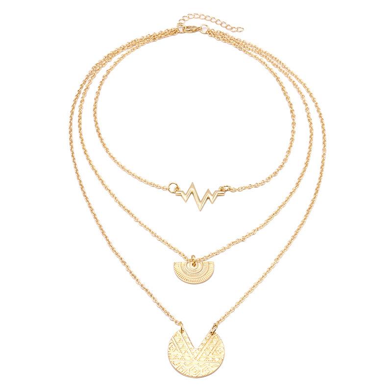 Exclusively For Fashionable Layered Necklace Bohemian Carved Half Circle Heartbeat Necklace