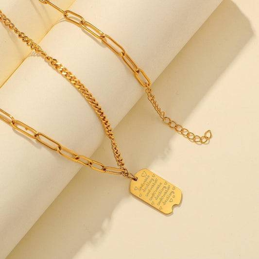 Stainless steel gold-plated square letter pendant ins cold simple trend retro collarbone necklace