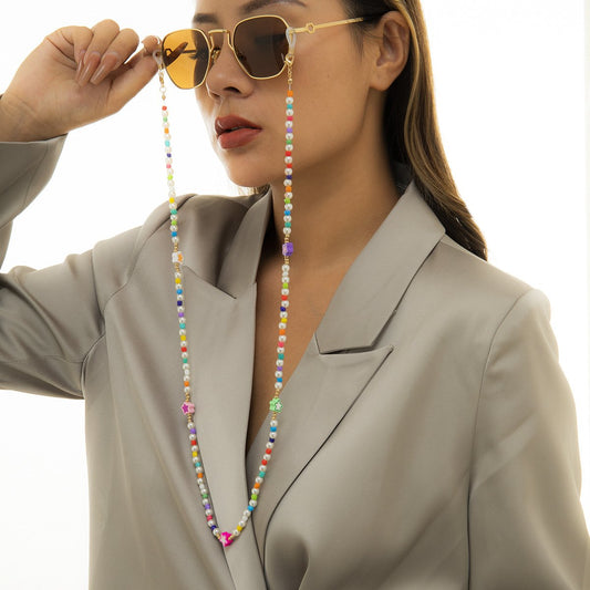 Jewelry sweet cool color rice beads imitation pearl glasses chain simple star-shaped sunglasses chain accessories women