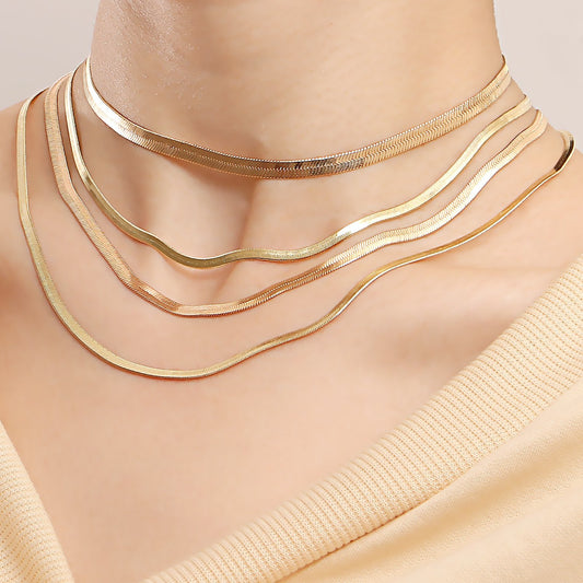 Jewelry Trend Multilayer Flat Snake Chain Necklace Women's Suits Niche Design Explosive Items